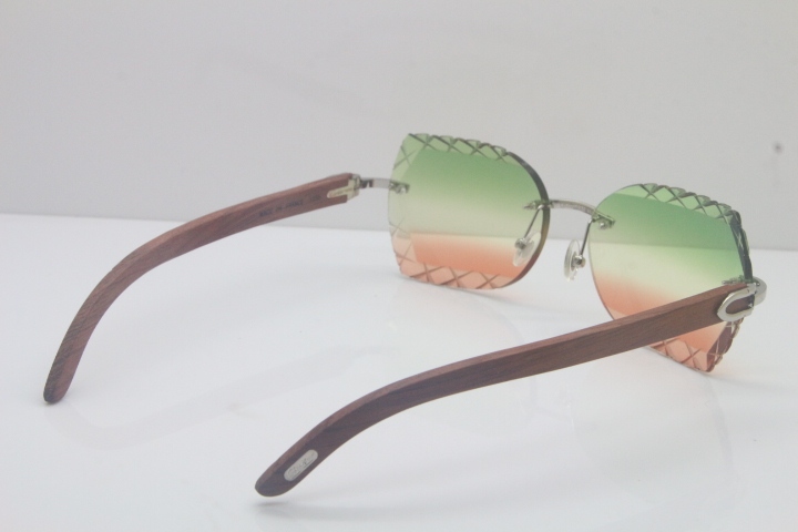 2018 New Cartier Rimless 3524012-A Carved Wood Trimming Lens Sunglasses Gold Green  Limited edition