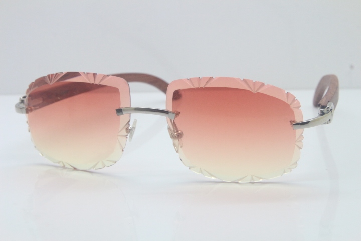 2018 New Cartier Rimless 3524012-A Carved Wood Trimming Lens Sunglasses Gold Pink  Limited edition