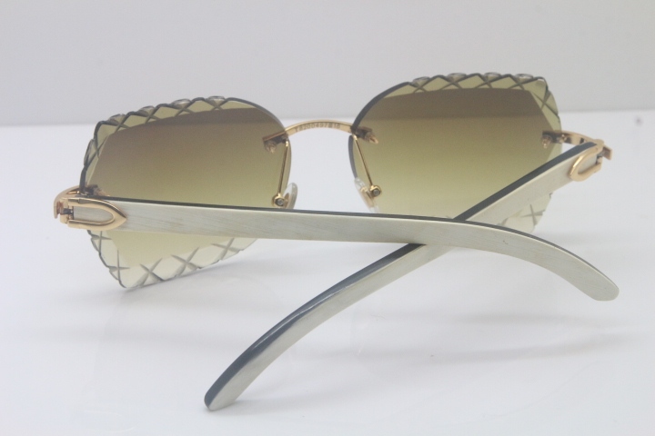 Cartier Rimless 3524012-A Black Mix White Buffalo Sunglasses Gold Brown Limited edition