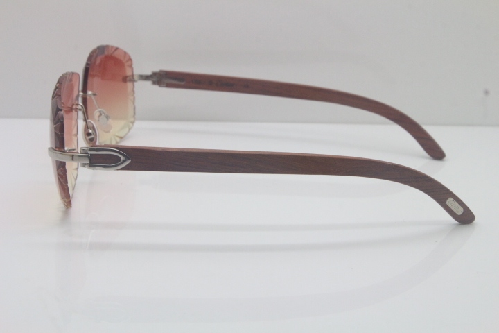 2018 New Cartier Rimless 3524012-A Carved Wood Trimming Lens Sunglasses Gold Pink  Limited edition