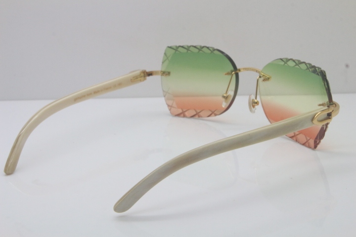 2018 New Cartier Rimless 3524012-A White Buffalo Sunglasses Gold Green Limited edition