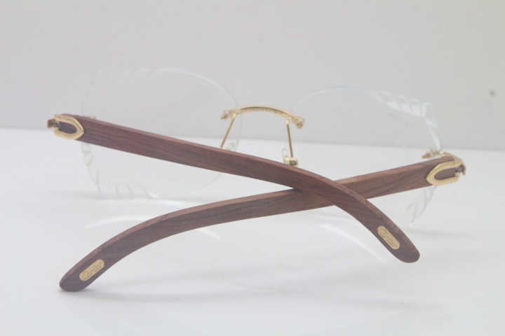 2018 New Cartier Rimless 3524012 Carved Wood Trimming Lens eyeglasses in Gold Limited edition