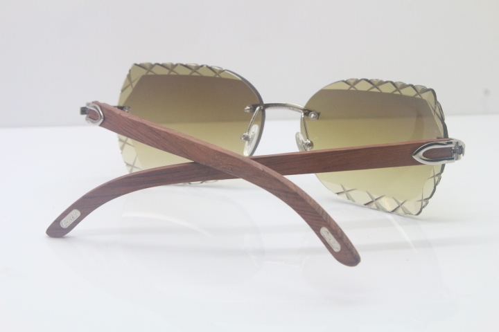 2018 New Cartier Rimless 3524012-A Wood Sunglasses Gold Brown Limited edition
