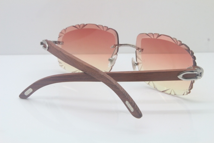 2018 New Cartier Rimless 3524012-A Carved Wood Trimming Lens Sunglasses Gold Pink  Limited edition