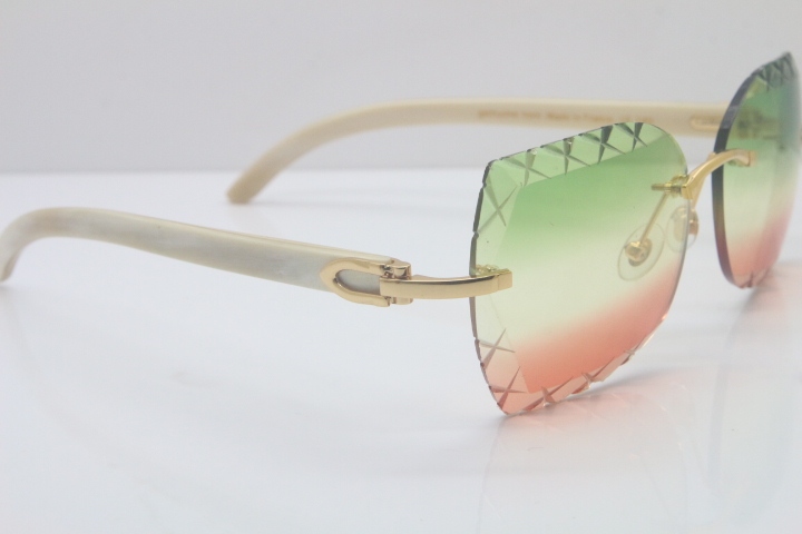 2018 New Cartier Rimless 3524012-A White Buffalo Sunglasses Gold Green Limited edition