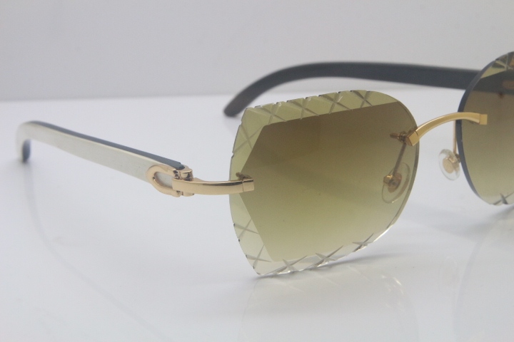 Cartier Rimless 3524012-A Black Mix White Buffalo Sunglasses Gold Brown Limited edition