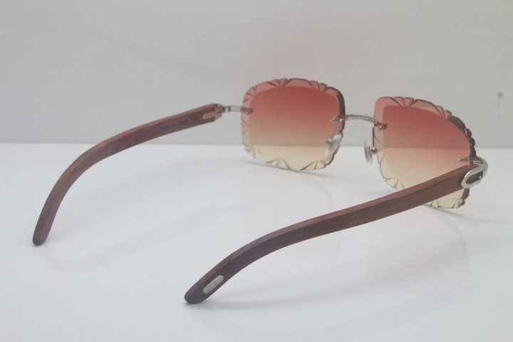 2018 New Cartier Rimless 3524012-A Carved Wood Trimming Lens Sunglasses Gold Pink  Limited edition