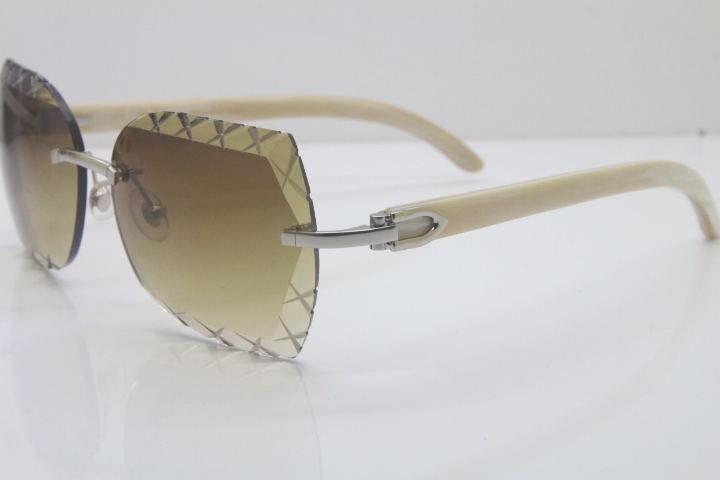 2018 New Cartier Rimless 3524012-A White Genuine Natural Sunglasses Gold Brown Limited edition