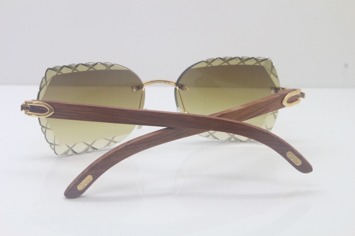 2018 New Cartier Rimless 3524012-A Wood Sunglasses Gold Brown Limited edition