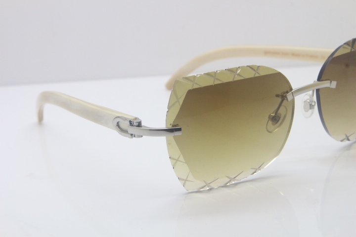 2018 New Cartier Rimless 3524012-A White Genuine Natural Sunglasses Gold Brown Limited edition