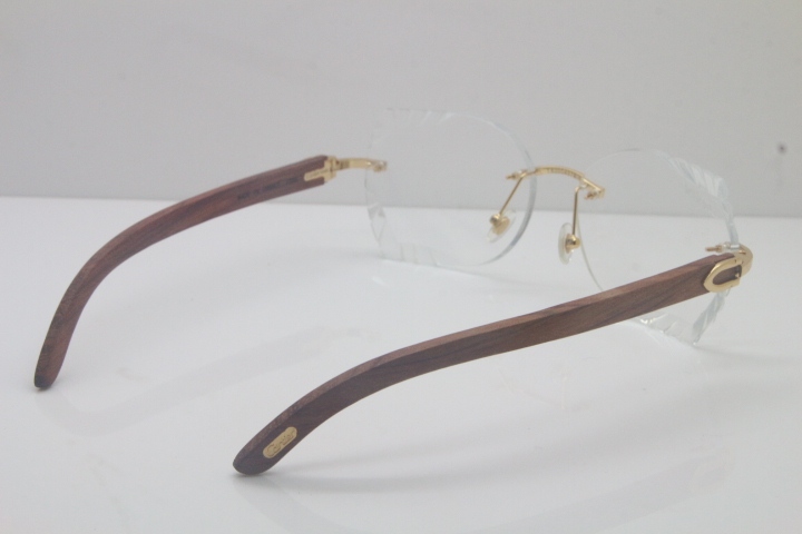 2018 New Cartier Rimless 3524012 Carved Wood Trimming Lens eyeglasses in Gold Limited edition