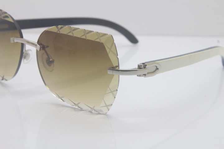 Cartier Rimless 3524012-A Black Mix White Buffalo Sunglasses Gold Brown Limited edition