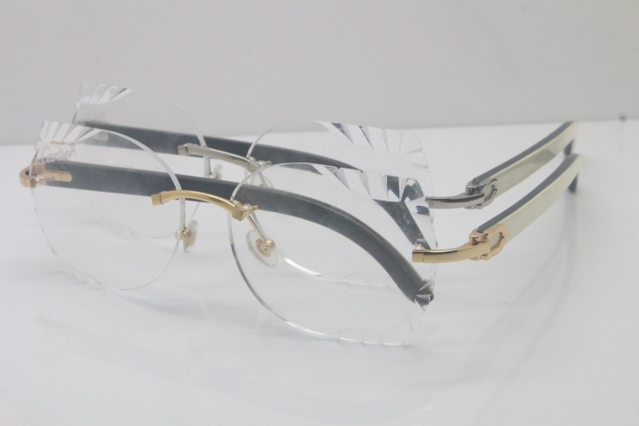 Cartier Rimless 3524012 White Inside Black Buffalo Horn Eyeglasses in Gold Trimming Lens Limited edition