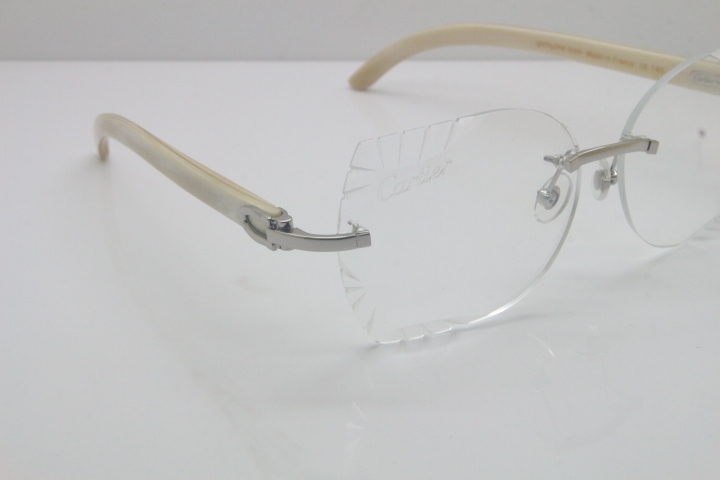 2018 New Cartier Rimless 3524012 White Buffalo Horn Eyeglasses in Gold Trimming Lens Limited edition