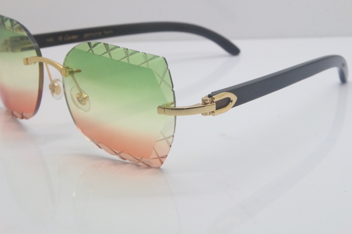 Cartier Rimless 3524012-A Black Buffalo Horn Sunglasses Gold GreenTrimming Lens Limited edition