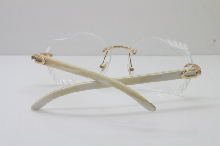 2018 New Cartier Rimless 3524012 White Buffalo Horn Eyeglasses in Gold Trimming Lens Limited edition