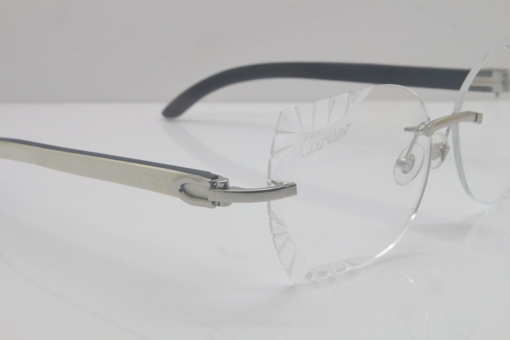 Cartier Rimless 3524012 White Inside Black Buffalo Horn Eyeglasses in Gold Trimming Lens Limited edition