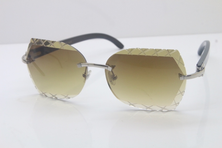 New Cartier Rimless 3524012-A Black Buffalo Horn Sunglasses Gold Brown Trimming Lens Limited edition