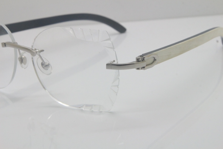 Cartier Rimless 3524012 White Inside Black Buffalo Horn Eyeglasses in Gold Trimming Lens Limited edition