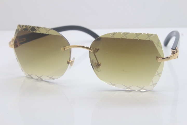 New Cartier Rimless 3524012-A Black Buffalo Horn Sunglasses Gold Brown Trimming Lens Limited edition