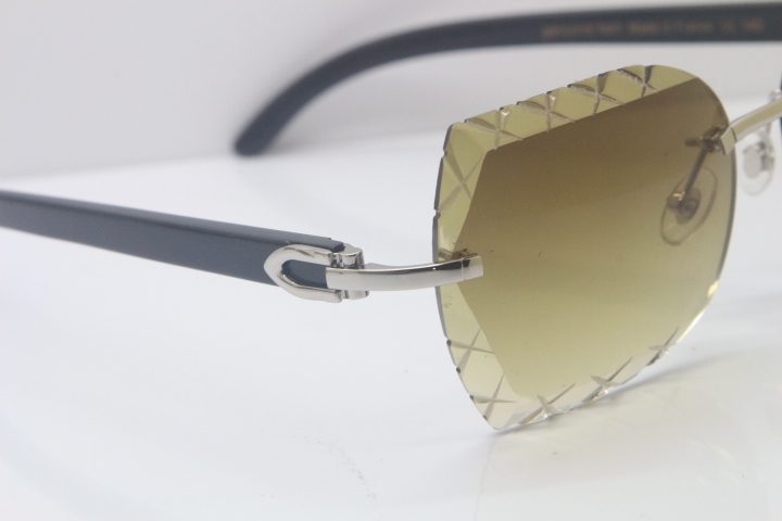 New Cartier Rimless 3524012-A Black Buffalo Horn Sunglasses Gold Brown Trimming Lens Limited edition