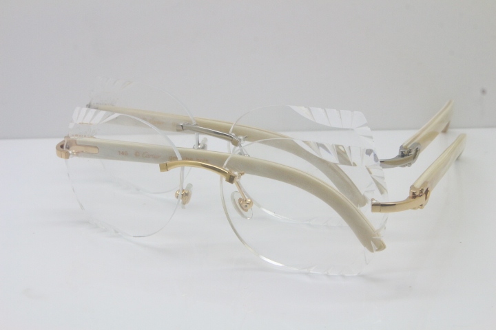 2018 New Cartier Rimless 3524012 White Buffalo Horn Eyeglasses in Gold Trimming Lens Limited edition