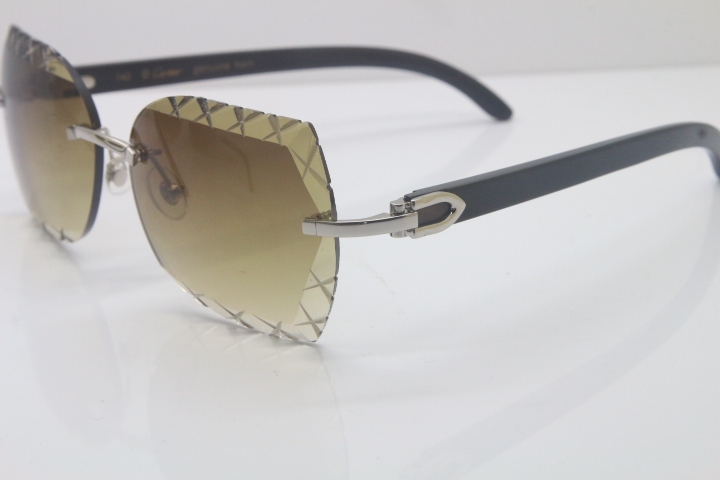 New Cartier Rimless 3524012-A Black Buffalo Horn Sunglasses Gold Brown Trimming Lens Limited edition