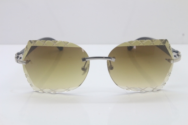 New Cartier Rimless 3524012-A Black Buffalo Horn Sunglasses Gold Brown Trimming Lens Limited edition