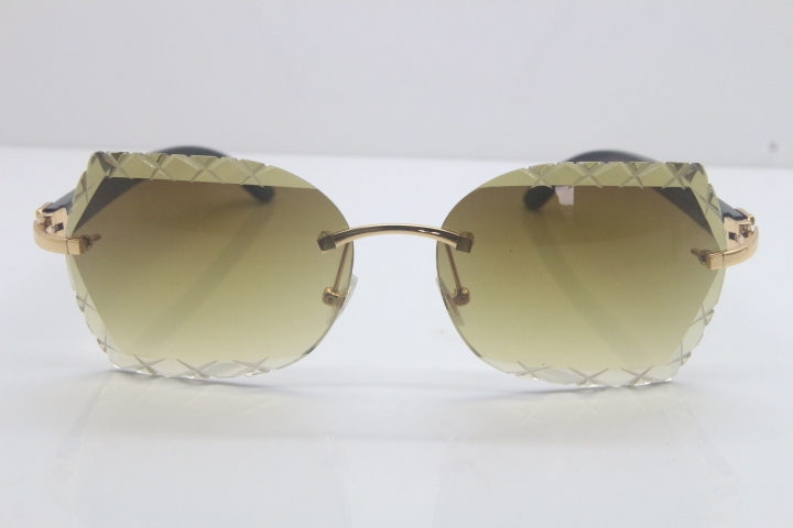 New Cartier Rimless 3524012-A Black Buffalo Horn Sunglasses Gold Brown Trimming Lens Limited edition