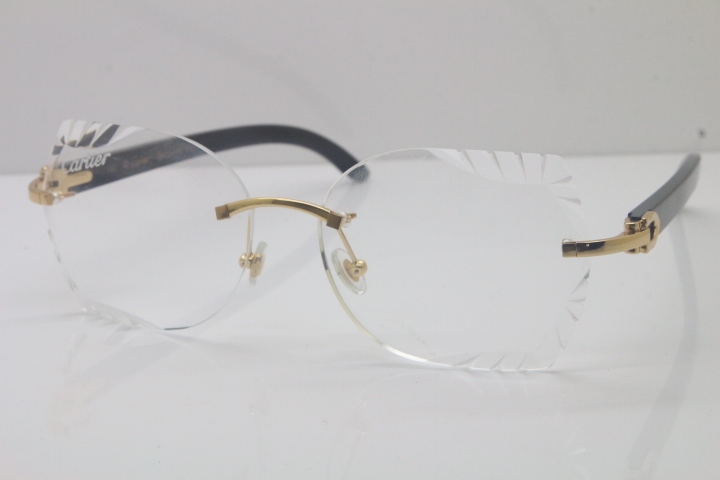 2018 New Cartier Rimless 3524012 Black Buffalo Horn Eyeglasses in Gold Trimming Lens Limited edition