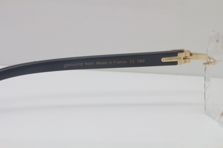 2018 New Cartier Rimless 3524012 Black Buffalo Horn Eyeglasses in Gold Trimming Lens Limited edition