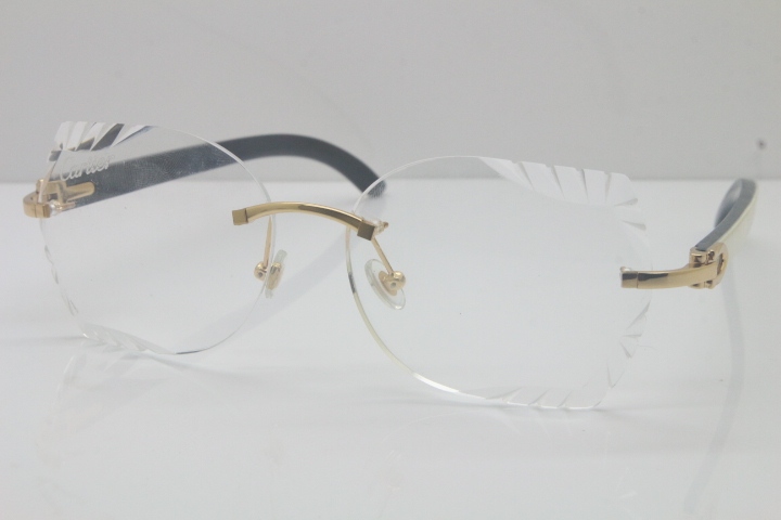 Cartier Rimless 3524012 White Inside Black Buffalo Horn Eyeglasses in Gold Trimming Lens Limited edition