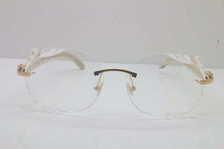 2018 New Cartier Rimless 3524012 White Buffalo Horn Eyeglasses in Gold Trimming Lens Limited edition