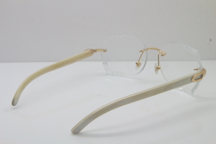 2018 New Cartier Rimless 3524012 White Buffalo Horn Eyeglasses in Gold Trimming Lens Limited edition