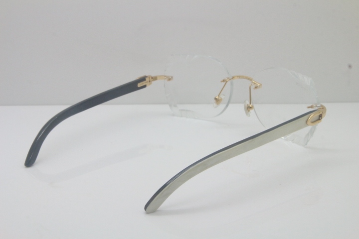 Cartier Rimless 3524012 White Inside Black Buffalo Horn Eyeglasses in Gold Trimming Lens Limited edition