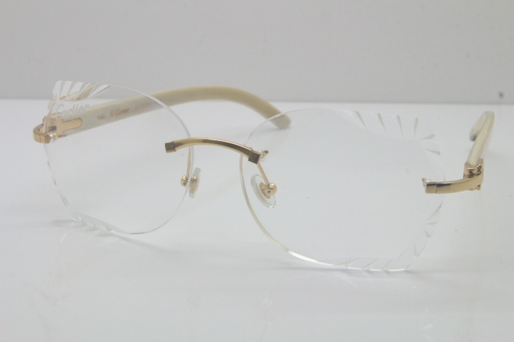 2018 New Cartier Rimless 3524012 White Buffalo Horn Eyeglasses in Gold Trimming Lens Limited edition