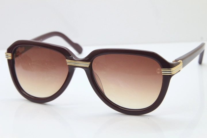 Cartier 1991 Vintage 1136125 Original Sunglasses In Wine Mix Gold Brown Lens