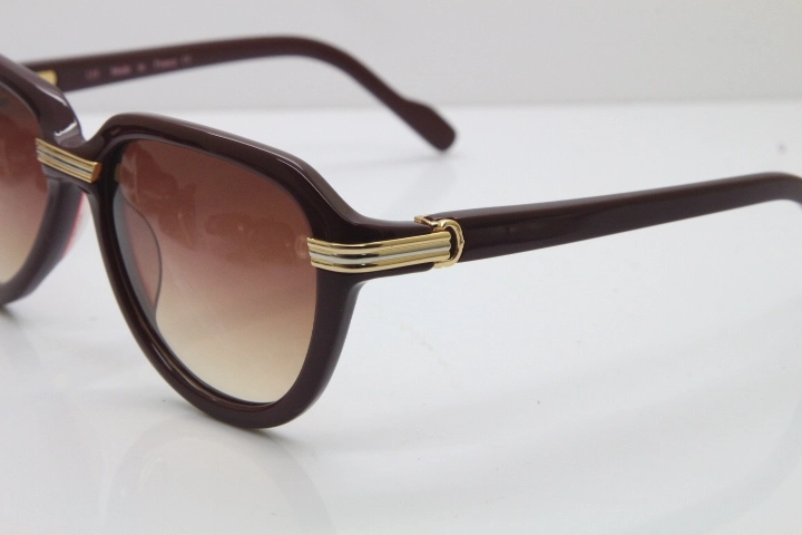 Cartier 1991 Vintage 1136125 Original Sunglasses In Wine Mix Gold Brown Lens