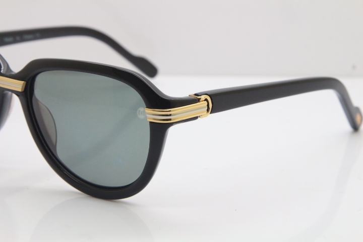 Cartier 1991 Vintage 1136125 Original Sunglasses In Black Mix Gold Dark Lens