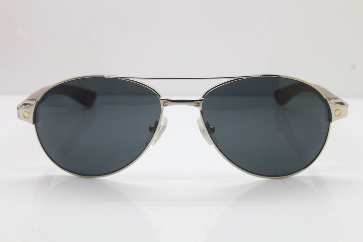 Cartier EDITON SANTOS DUMONT Wood 4480317 Original Sunglasses In Silver Dark Lens