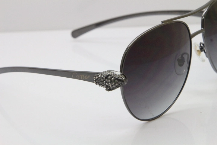 Cartier Leopard T8200666S Diamond Sunglasses In Gun Metal Gray Lens