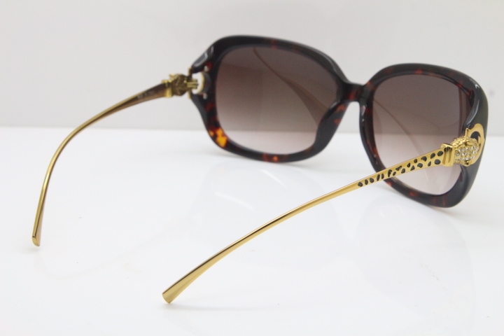 Cartier Leopard 1304 Diamond Sunglasses In Toroise Mix Gold Brown Lens