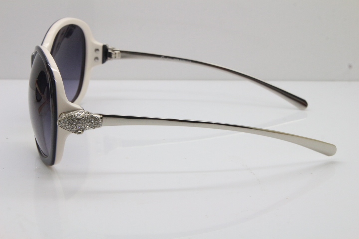 Cartier Leopard Ca5128 Diamond Sunglasses In Black Mix White Mix Gold Gray Lens