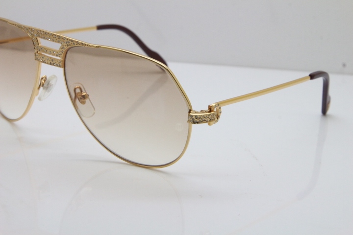 Cartier Diamond 1130036 Original Sunglasses In Gold Brown Lens