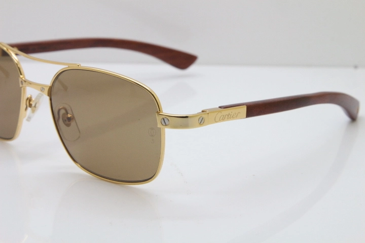 Cartier EDITON SANTOS DUMONT Wood 5037821 Original Sunglasses In Gold Brown Lens