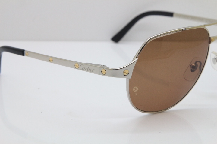 CARTIER EDITION Limited Santos Dumont 3592550 Sunglasses In Silver Brown Lens