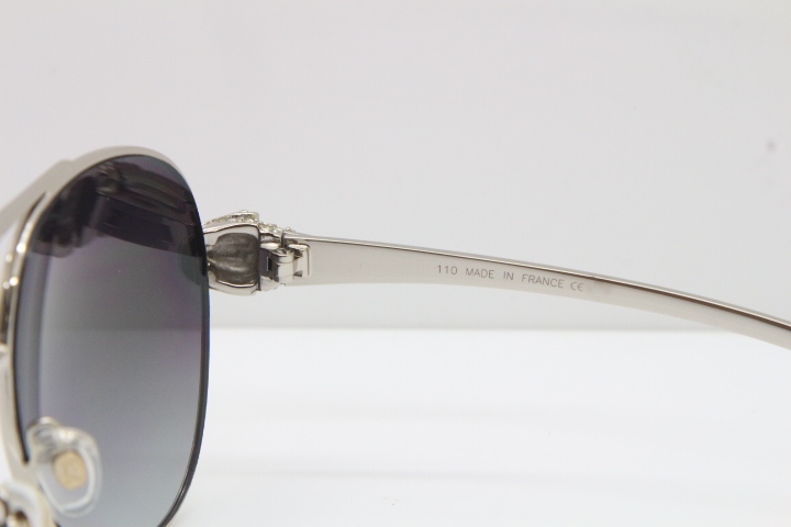 Cartier Leopard T8200666S Diamond Sunglasses In Silver Gray Lens