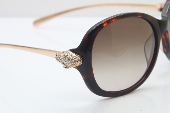 Cartier Leopard Ca5128 Diamond Sunglasses In Torotise Mix Gold Brown Lens