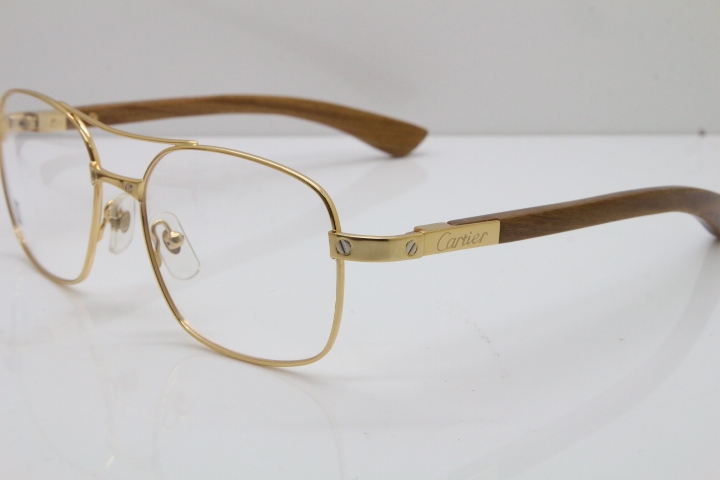 Cartier Santos DE Beige Bubinga Wood 5037821 Original Eyeglasses In Gold 