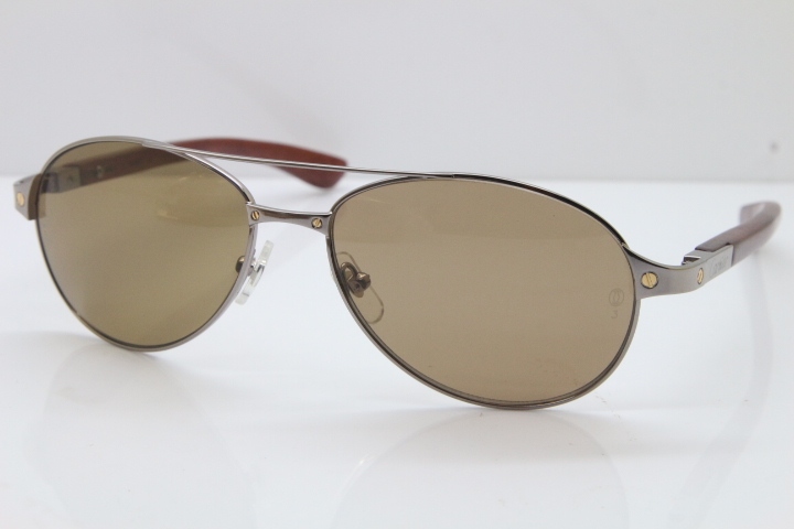 Cartier EDITON SANTOS DUMONT Wood 4480317 Original Sunglasses In Gun Metal Brown Lens